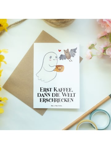 Mr. & Mrs. Panda Grußkarte Gespenst Kaffee mit Spruch in Weiß