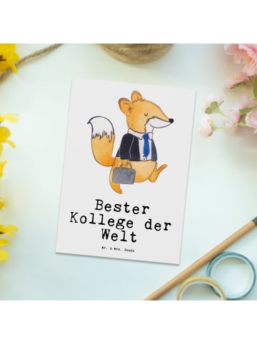 Mr. & Mrs. Panda Postkarte Fuchs Bester Kollege der Welt mit Spruch in Weiß