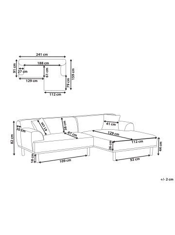 Beliani 3-tlg Ecksofa HOLT in Beige/Braun linksseitig