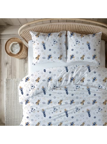 TRAUMHELDEN Bettwäsche-Set "Space Weltall-Abenteuer" in Weiß/ Beige/ Blau