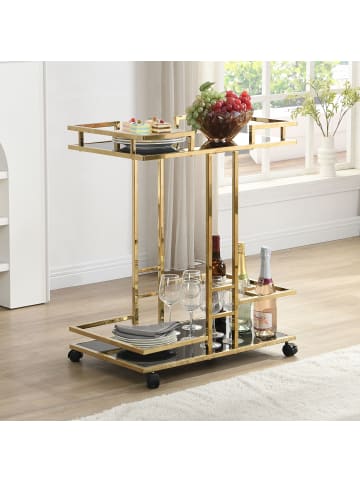 FineBuy Servierwagen in Gold / Glas / 68x43x84