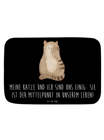 Mr. & Mrs. Panda Badeteppich Katze Sitzen mit Spruch in Schwarz