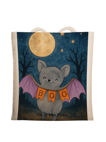 Mr. & Mrs. Panda Shopping Tasche Fledermaus Boo Design ohne Spruch in Weiß