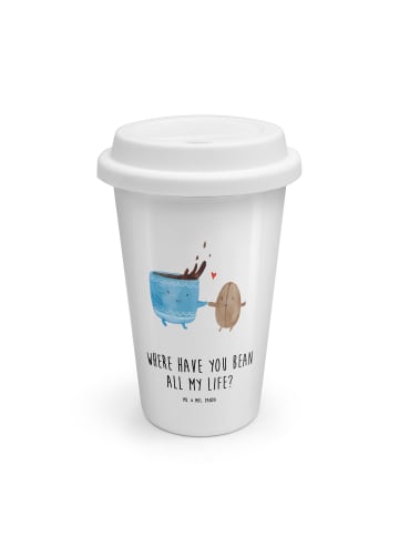 Mr. & Mrs. Panda Thermobecher Kaffee Bohne mit Spruch in Weiß
