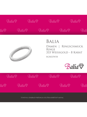 BALIA 333 Weißgold - 8 Karat Damen Ringe 1-reihig Zirkonia Fingerring 58 (18,5)