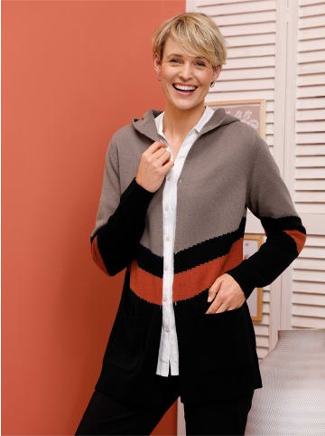 Sieh an! Longstrickjacke in dunkeltaupe-schwarz-gemustert