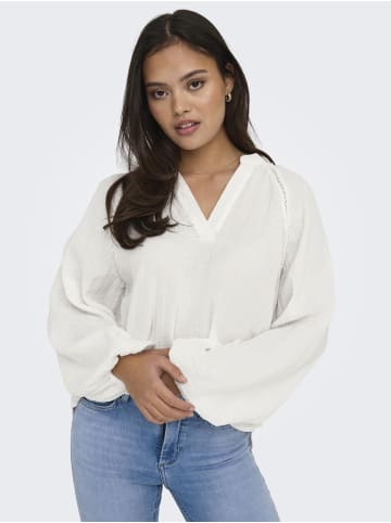 ONLY Legere Shirt Bluse mit Ballonärmeln V-Neck Top ONLTHYRA in Weiß