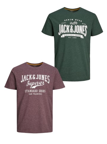 Jack & Jones 2er- Set T-Shirt Rundhals JJECORP Pack LOGO Print in Bordeaux