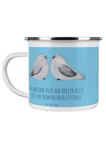 Mr. & Mrs. Panda Camping Emaille Tasse 9. Hochzeitstag Keramikho... in Sky Blue