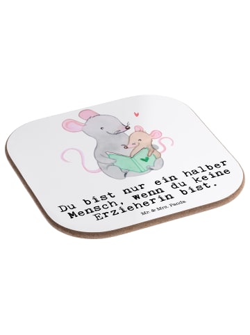 Mr. & Mrs. Panda Untersetzer für Gläser Erzieherin Herz mit Spruch in Weiß