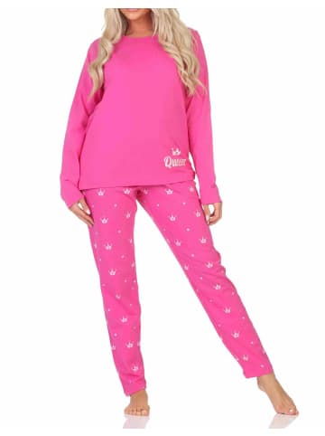 NORMANN Schlafanzug Pyjama langarm Krone Motiv - 88000 in pink