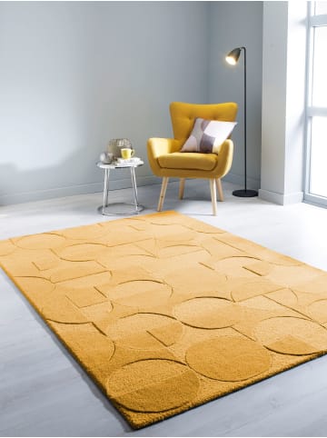 KADIMA DESIGN Eleganter Wollteppich, rutschfest und komfortabel in Senfgelb