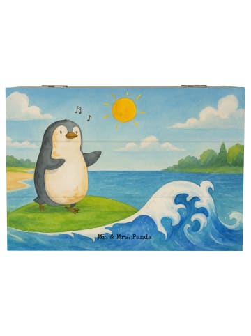 Mr. & Mrs. Panda Holzkiste Pinguin Surfer Design ohne Spruch in Weiß