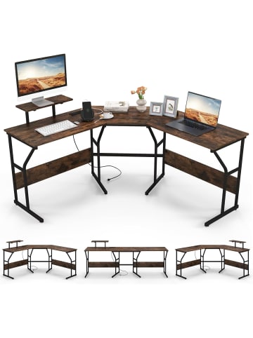 COSTWAY Schreibtisch L-Form 148 x 148 x 91 cm in Braun