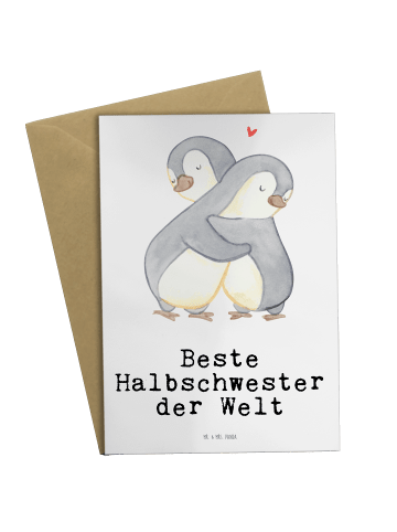Mr. & Mrs. Panda Grußkarte Pinguin Beste Halbschwester der Welt ... in Weiß