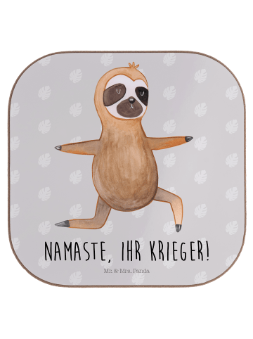 Mr. & Mrs. Panda Untersetzer Faultier Yoga mit Spruch in Grau Pastell