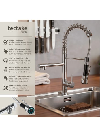 tectake Küchenarmatur  inklusive 2 Anschlussschläuche, grau