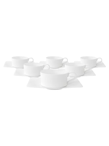 Villeroy & Boch 6er Set Teetassen mit Untertassen Modern Grace 150 ml weiß in weiß