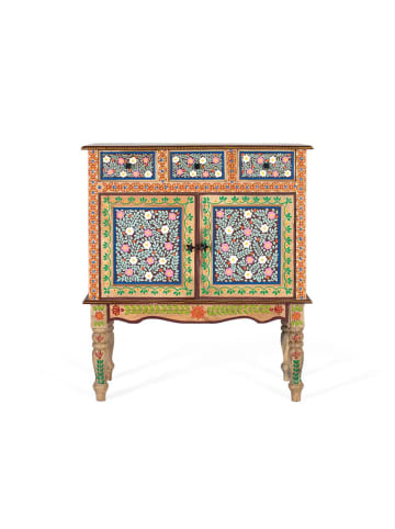 Giner y Colomer Konsolentisch aus Mangoholz mit handdekorierter Tür in Multicolor