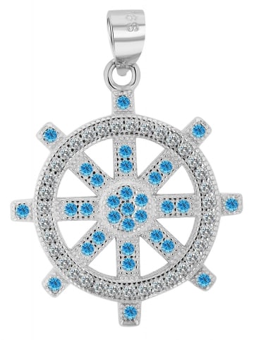 Adeliás Damen Anhänger Steuerrad aus 925 Silber mit Zirkonia in blau