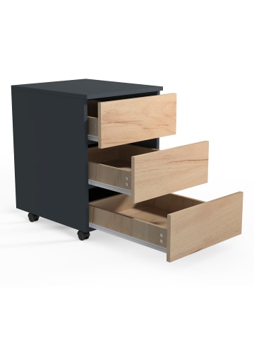 VCM  Rollcontainer Beistellcontainer Dalosa 45 cm in Anthrazit / Honig-Eiche