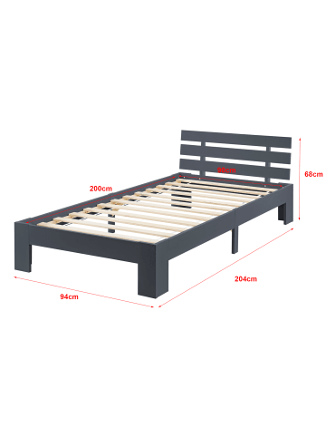 en.casa Holzbett Nivala + Matratze in Grau (B)90cm