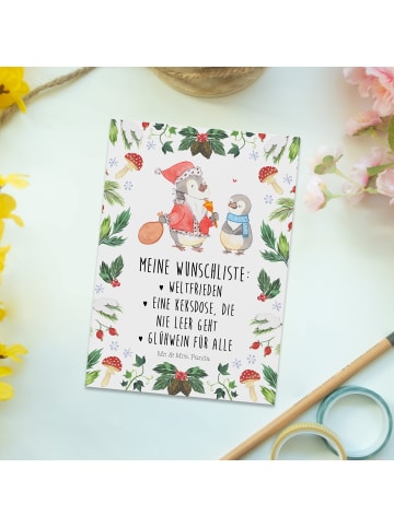 Mr. & Mrs. Panda Ansichtskarte Pinguin Wunschliste mit Spruch in Weiß