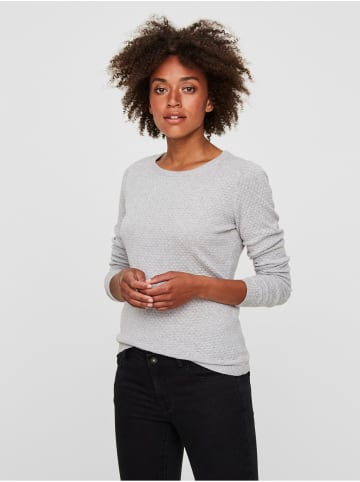 Vero Moda Feinstrick Pullover Struktur Rundhals Longsleeve VMCARE in Grau-2