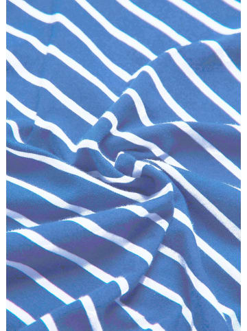 GOLDNER Kurzgröße: Buntgewirktes Ringelshirt in azur / weiß / geringelt