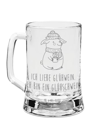Mr. & Mrs. Panda Gravur Bierkrug Schwein Glühwein mit Spruch in Transparent