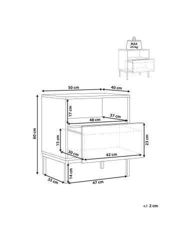 Beliani Nachttisch CARAQUET in Braun/Schwarz - (W) 50 x (H) 60 x (L) 40 cm