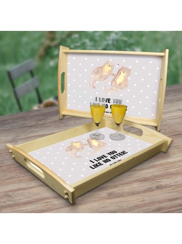 Mr. & Mrs. Panda Tablett Otter Hände halten mit Spruch in Grau Pastell