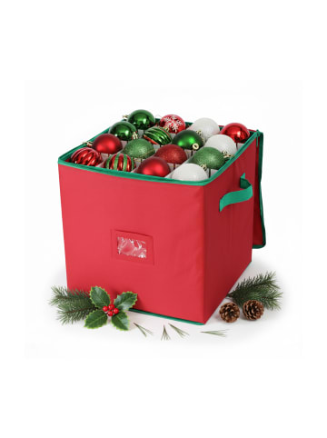 relaxdays Weihnachtskugel-Aufbewahrungsbox in Rot/ Grün - (B)33 x (H)33 x (T)33 cm