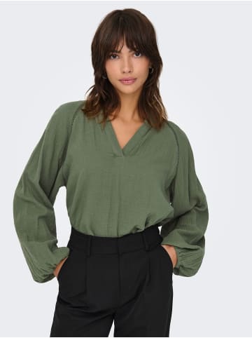 ONLY Legere Shirt Bluse mit Ballonärmeln V-Neck Top ONLTHYRA in Grün