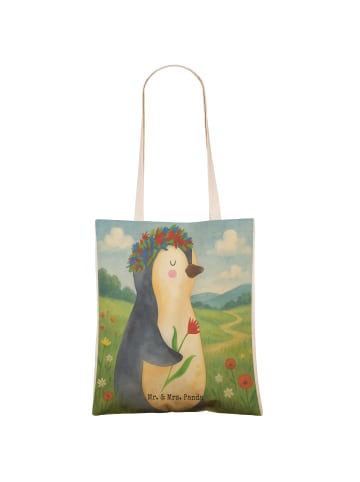 Mr. & Mrs. Panda Tasche Pinguin Blumen Design ohne Spruch in Weiß