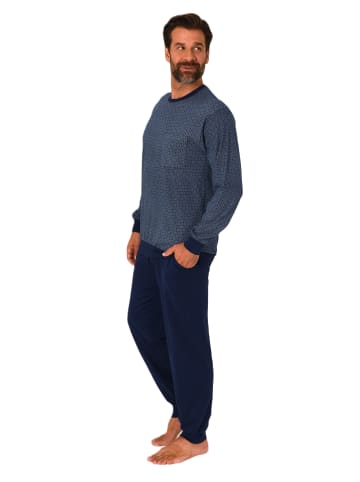 NORMANN Langarm Schlafanzug Pyjama Bündchen print in marine