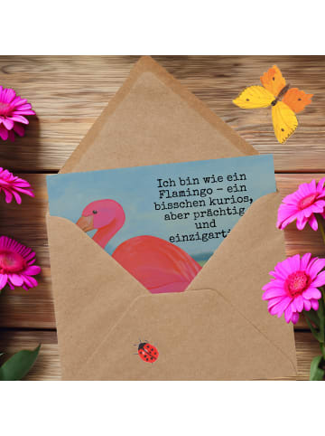 Mr. & Mrs. Panda Glückwunschkarte Flamingo Classic Design mit Sp... in Weiß