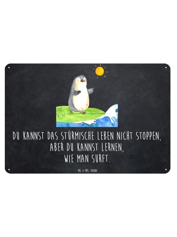 Mr. & Mrs. Panda Wandbild Pinguin Surfer mit Spruch in Kreidetafel