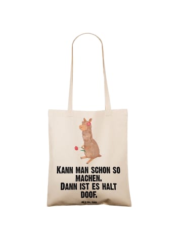 Mr. & Mrs. Panda Tote Bag Alpaka Blume mit Spruch in Creme