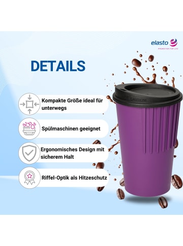 elasto Riffel-Kaffeebecher "ToGo" in brombeere/schwarz - 300 ml