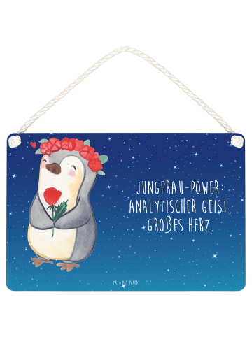 Mr. & Mrs. Panda Holzschild Jungfrau Astrologie mit Spruch in Sternenhimmel Blau