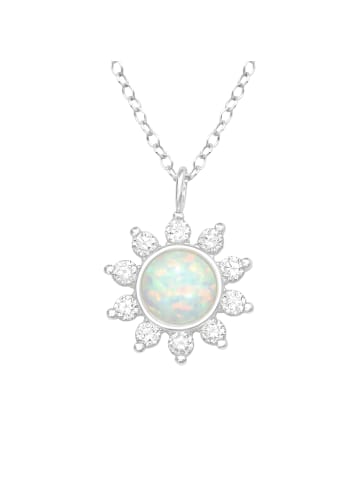 Alexander York Kette mit Anhänger BLUME Opal und Zirkonia in 925 Sterling Silber, 2-tlg.