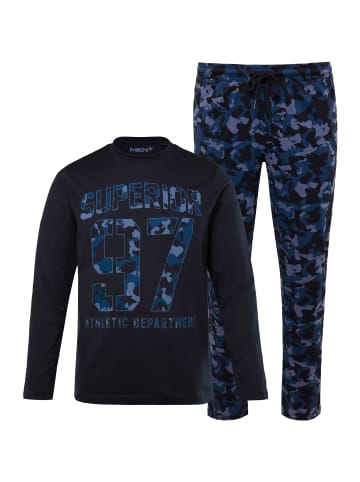 Men Plus Langer Schlafanzug in navy blau