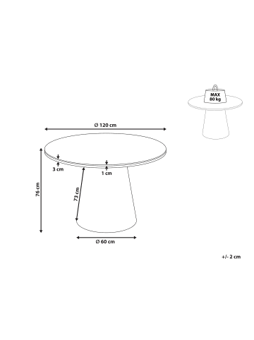 Beliani Esszimmertisch WYLIE in Weiß/Braun - (W) 120 x (H) 76 x (L) 120 cm