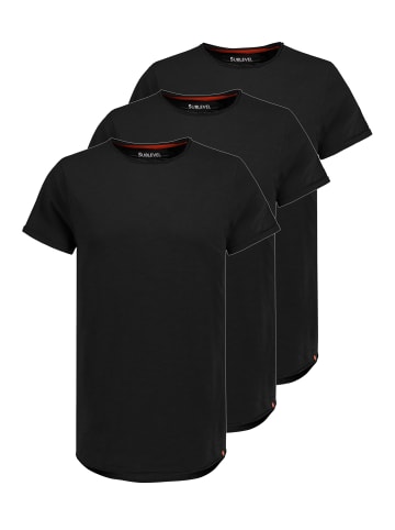 Sublevel T-Shirt Kurzarm Rundhals 3er Pack mit Rollkante in Schwarz