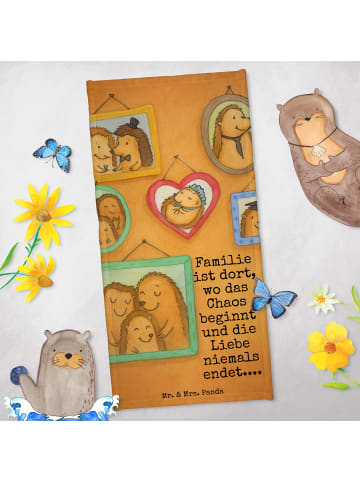 Mr. & Mrs. Panda Badehandtuch Igel Familie Design mit Spruch in Grau Pastell