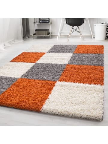 KADIMA DESIGN Teppich Hochflor Karo Polypropylen Wohnzimmer Shaggy in Terrakotta