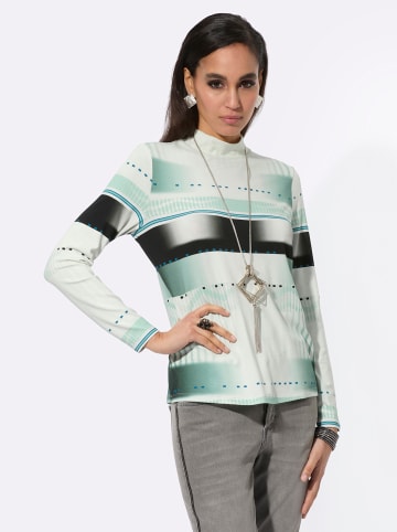 creation L Stehkragen-Shirt in salbei-schwarz-bedruckt