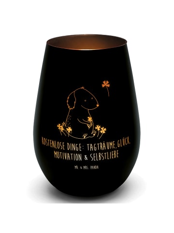 Mr. & Mrs. Panda Windlicht Hund Kleeblatt mit Spruch in Schwarz
