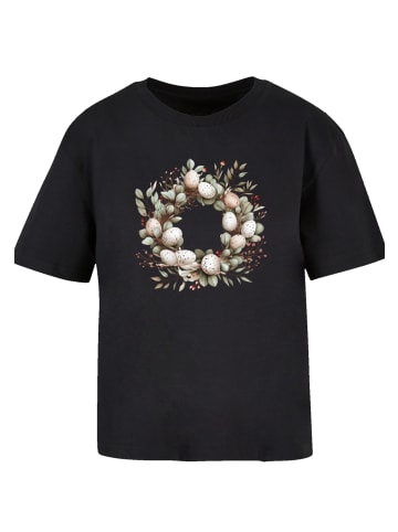 F4NT4STIC Tee Osterkranz Eierkranz Blumenring in schwarz